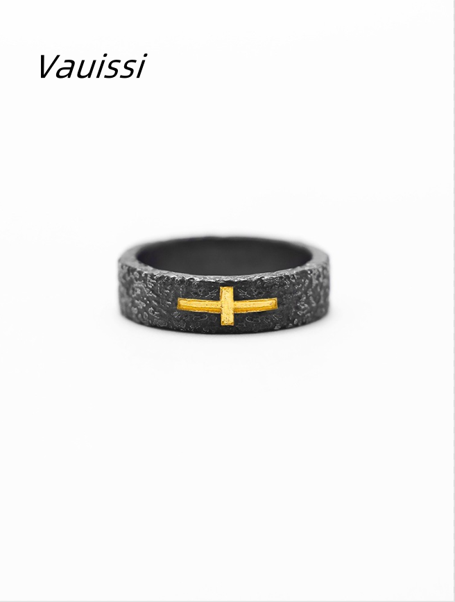 Vauissi 手工十字架铜镀银潮男高级感个性复古戒指