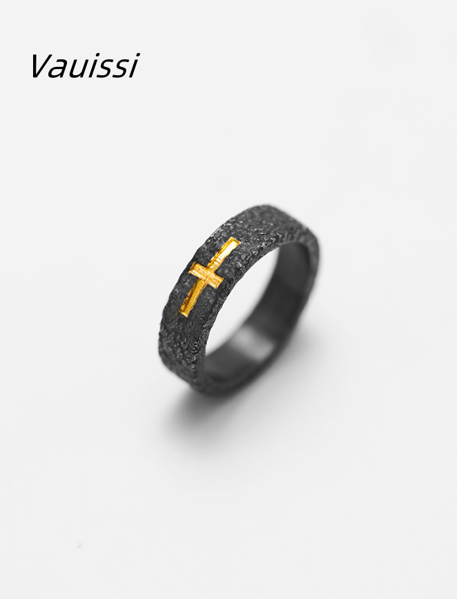 Vauissi 手工十字架铜镀银潮男高级感个性复古戒指