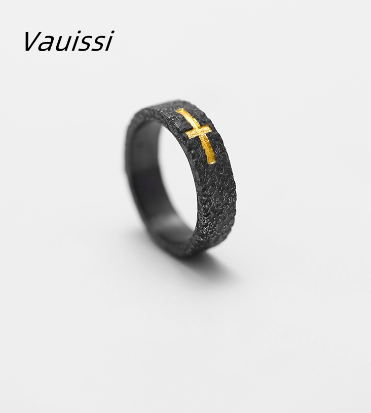 Vauissi 手工十字架铜镀银潮男高级感个性复古戒指