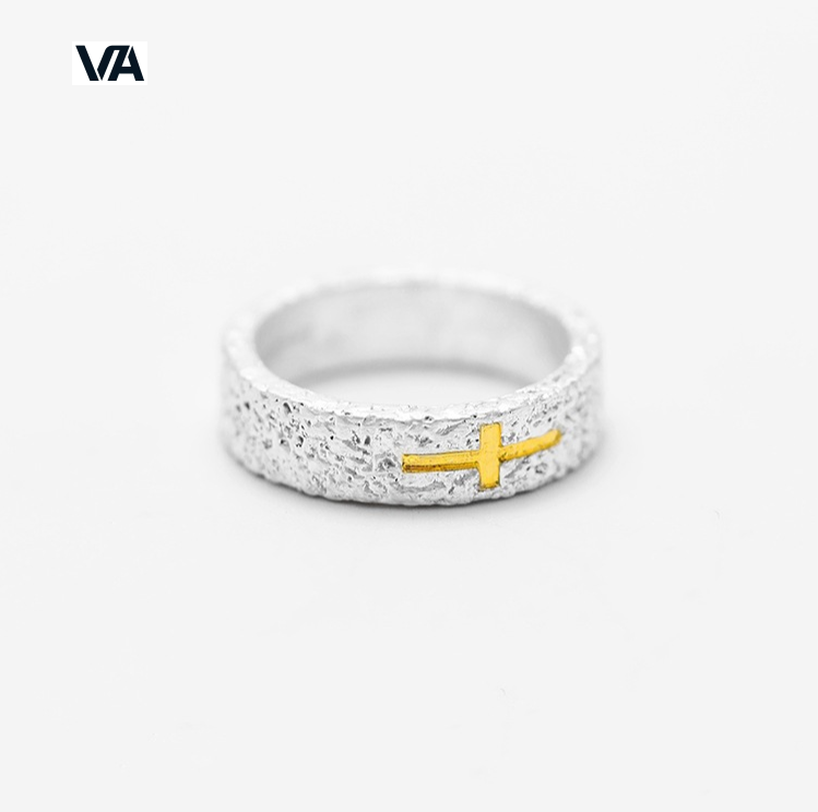 Vauissi 手工十字架铜镀银潮男高级感个性复古戒指