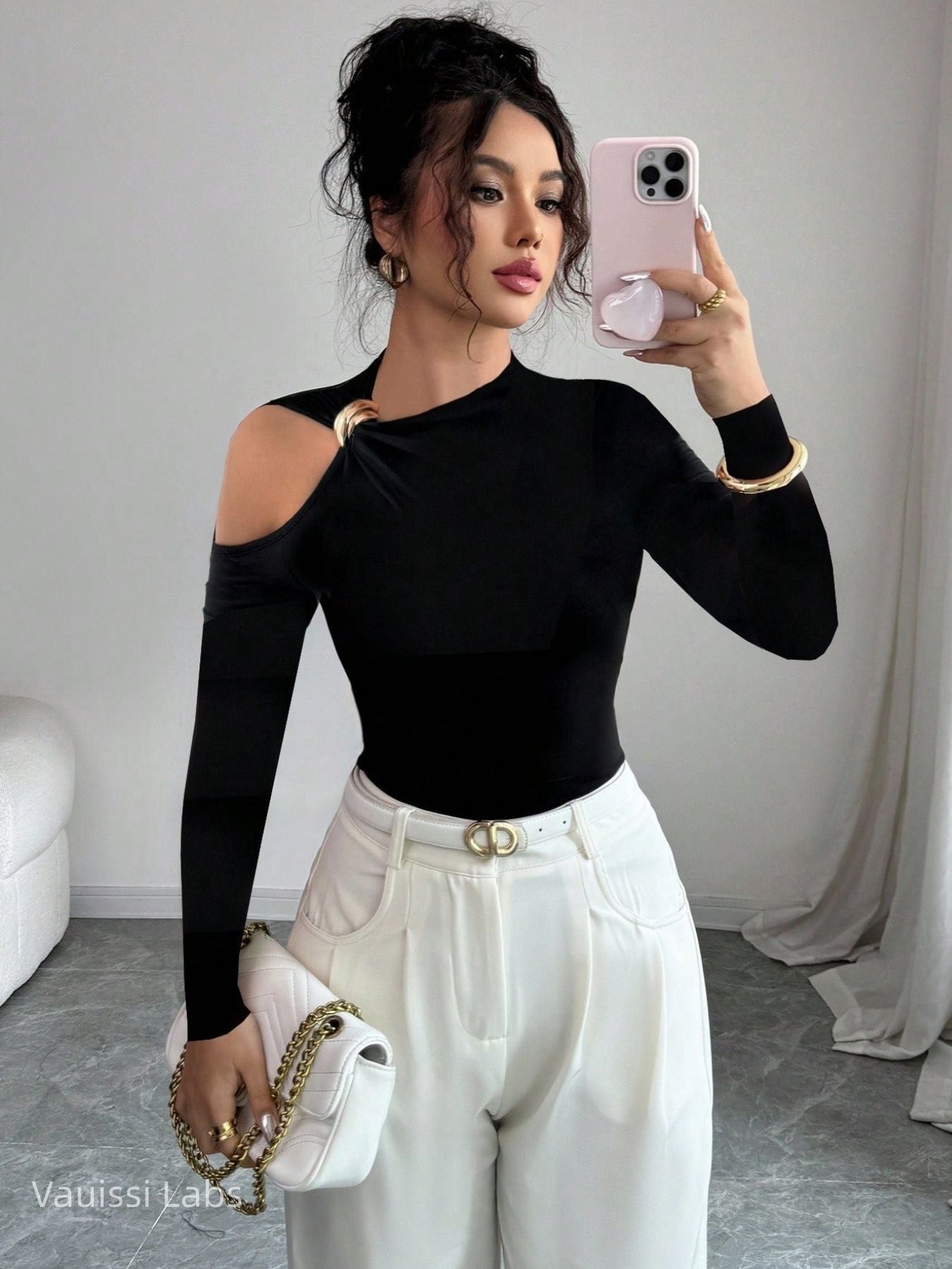 【Vauissi Labs】cool girl fashion lady off-shoulder long sleeves T-shirt