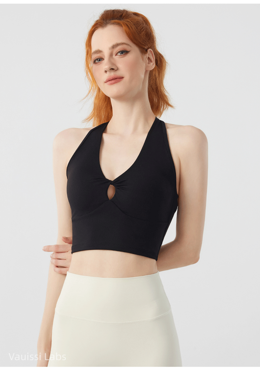 Vauissi Nylon Yoga Crop Top – Vibrant Colors (Pink / Yellow / Red / Navy / Black)