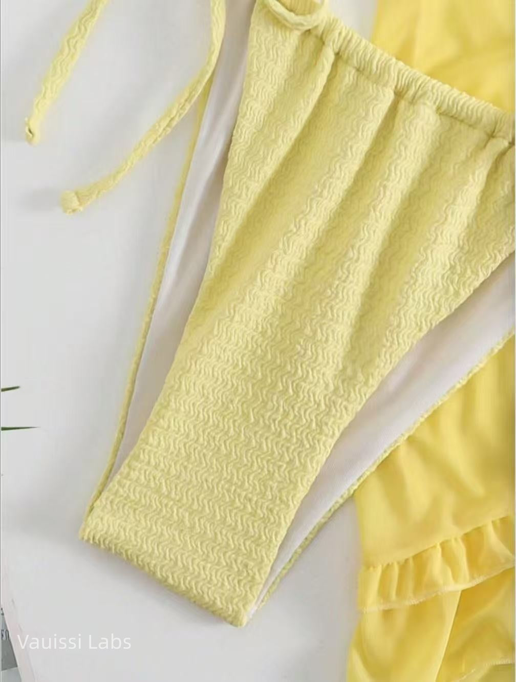 Vauissi Lace Bikini Set 3pieces 2color beige and yellow