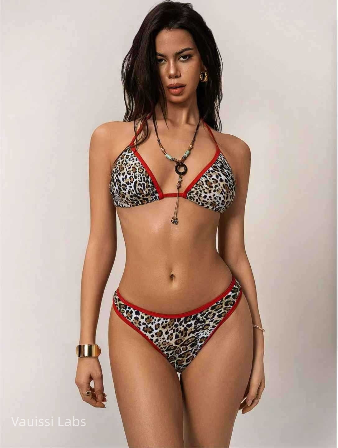 Vauissi solid binding Leopard print Bikini Set padded