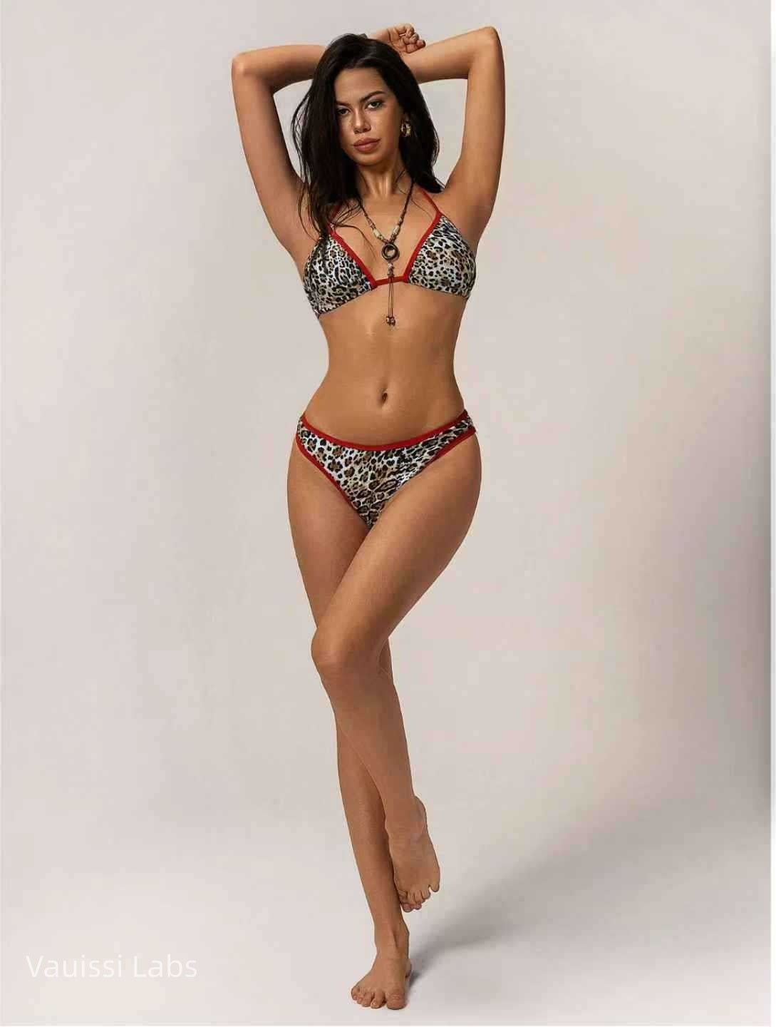 Vauissi solid binding Leopard print Bikini Set padded