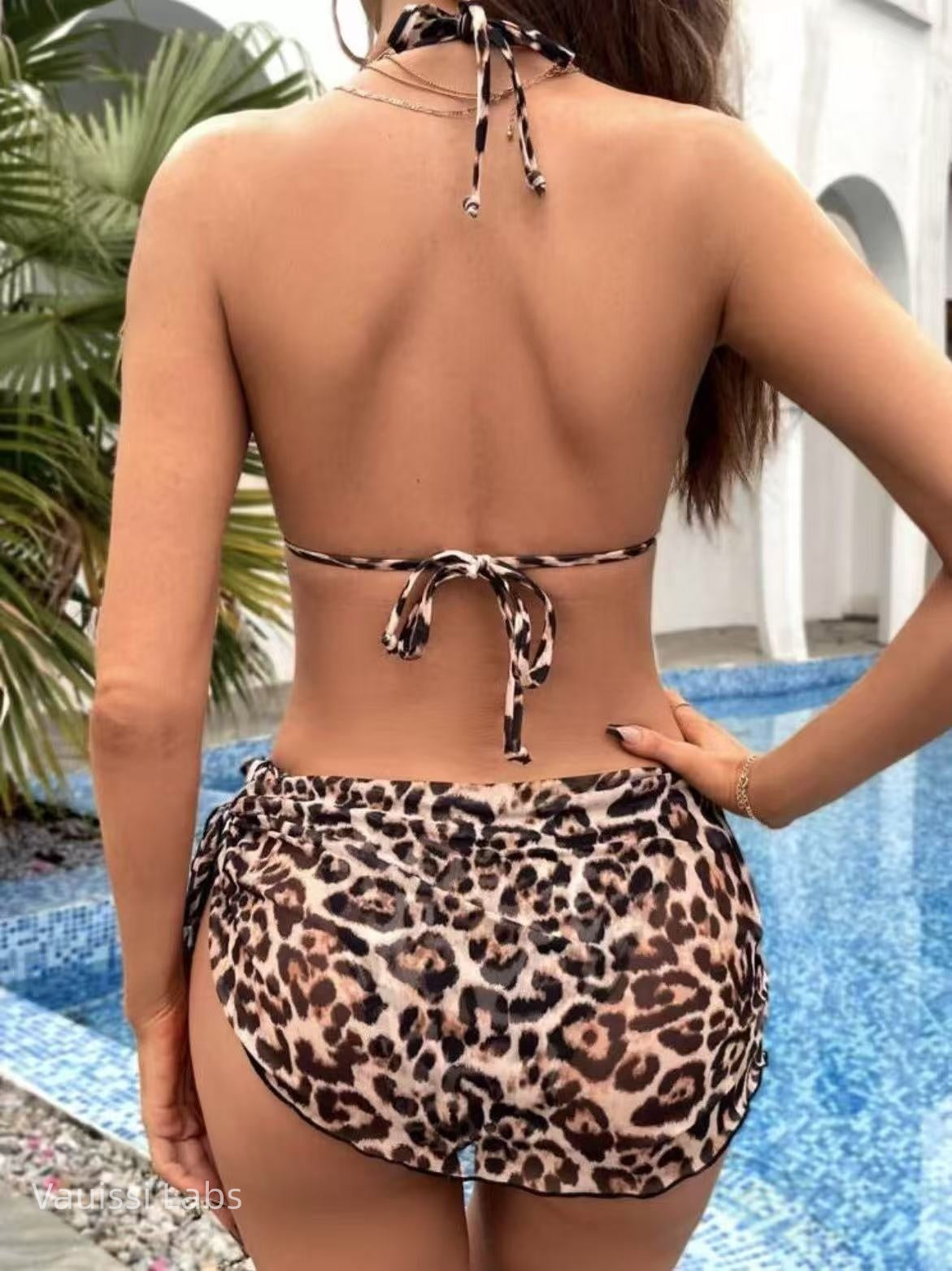 Vauissi sexy Leopard print Bikini Set 3pieces