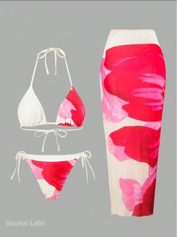 Vauissi colorful art Bikini Set 3pieces