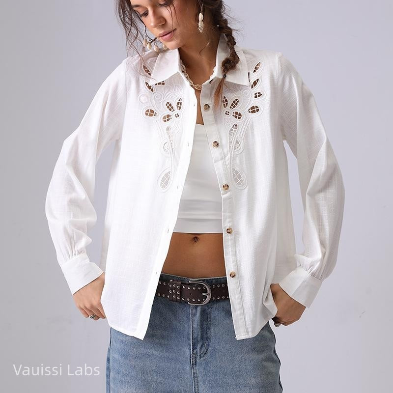 Vauissi Hollow-out Embroidered Shirt