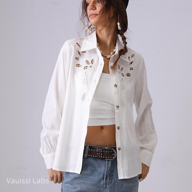 Vauissi Hollow-out Embroidered Shirt