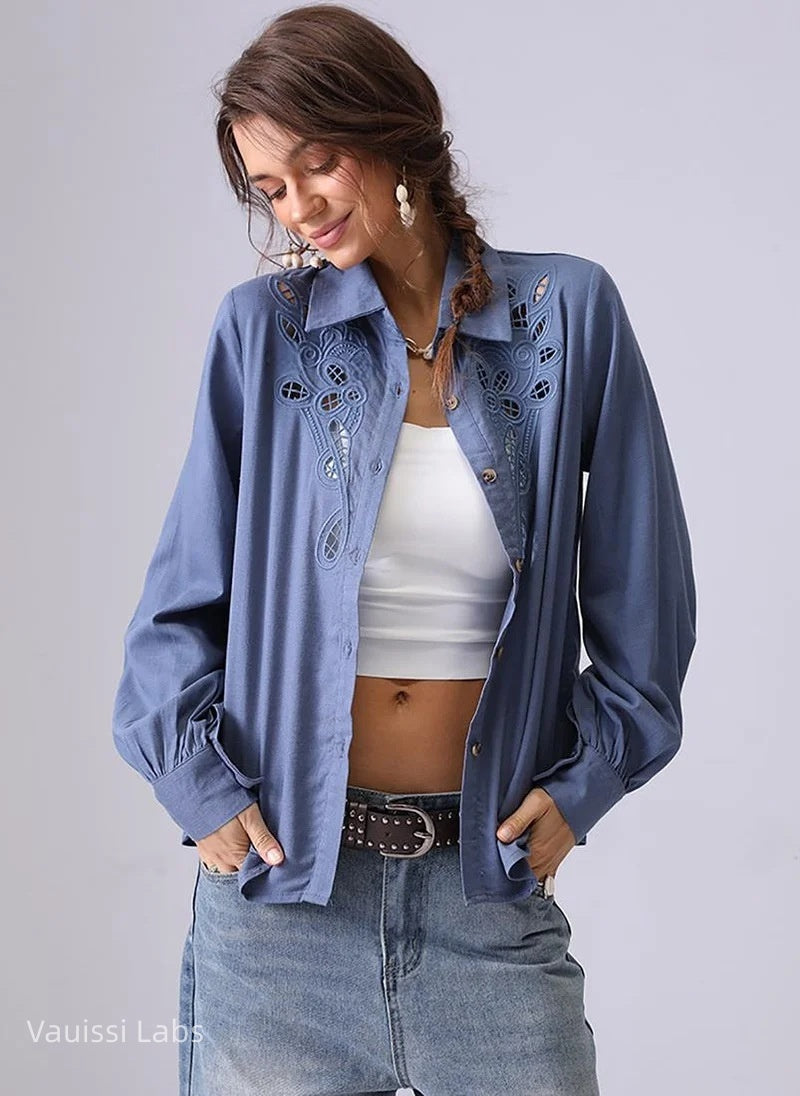 Vauissi Hollow-out Embroidered Shirt