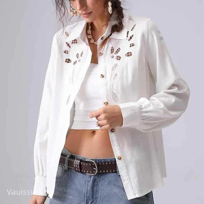 Vauissi Hollow-out Embroidered Shirt