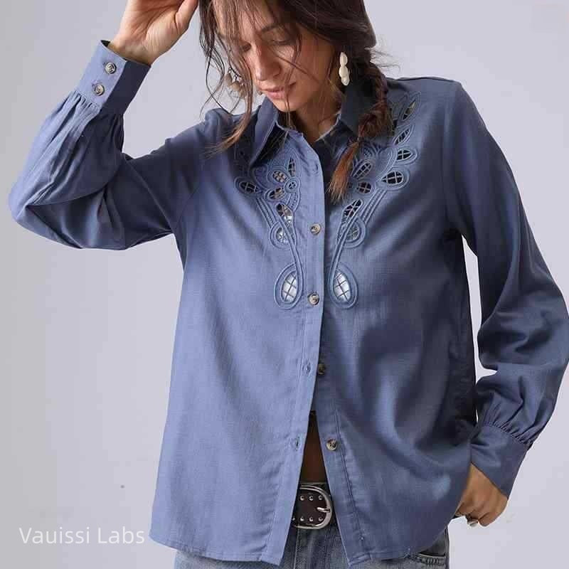 Vauissi Hollow-out Embroidered Shirt