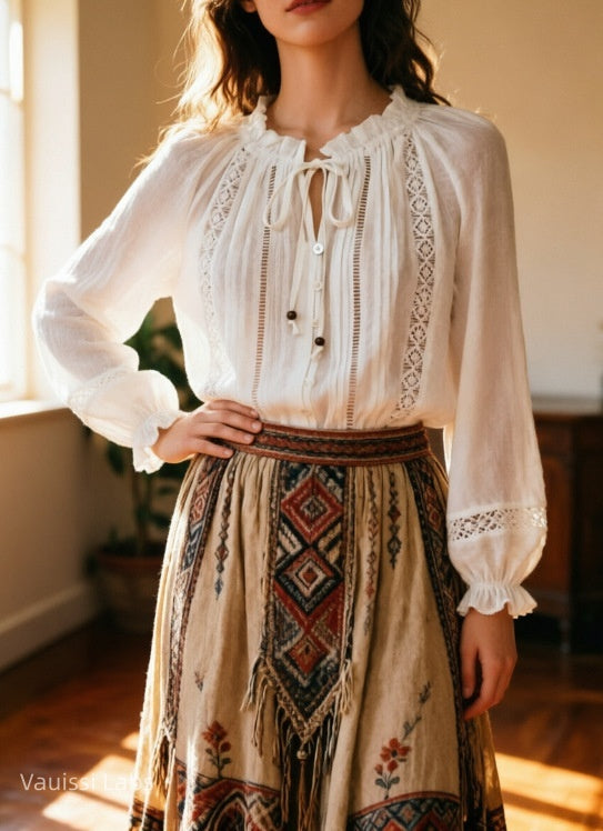 Vauissi Vintage Cotton White Shirt