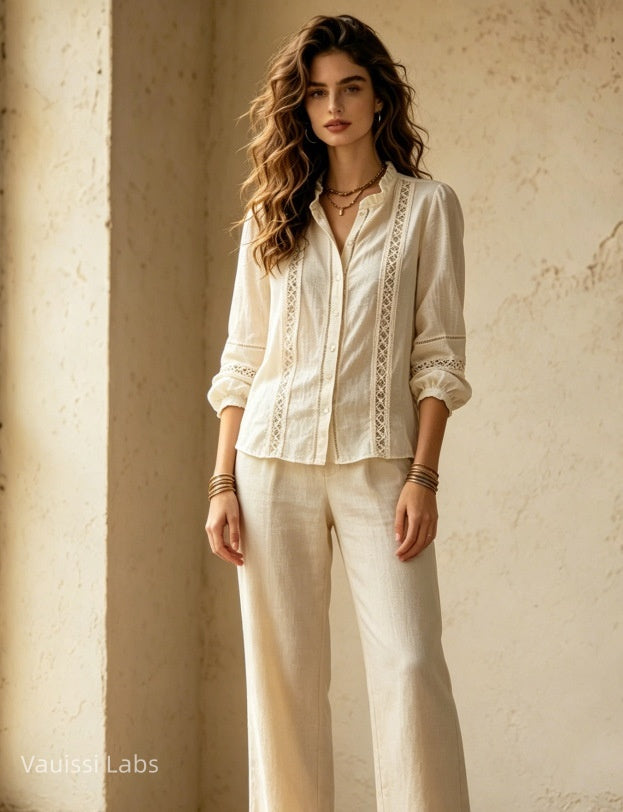 Vauissi bohemian lace vintage shirt
