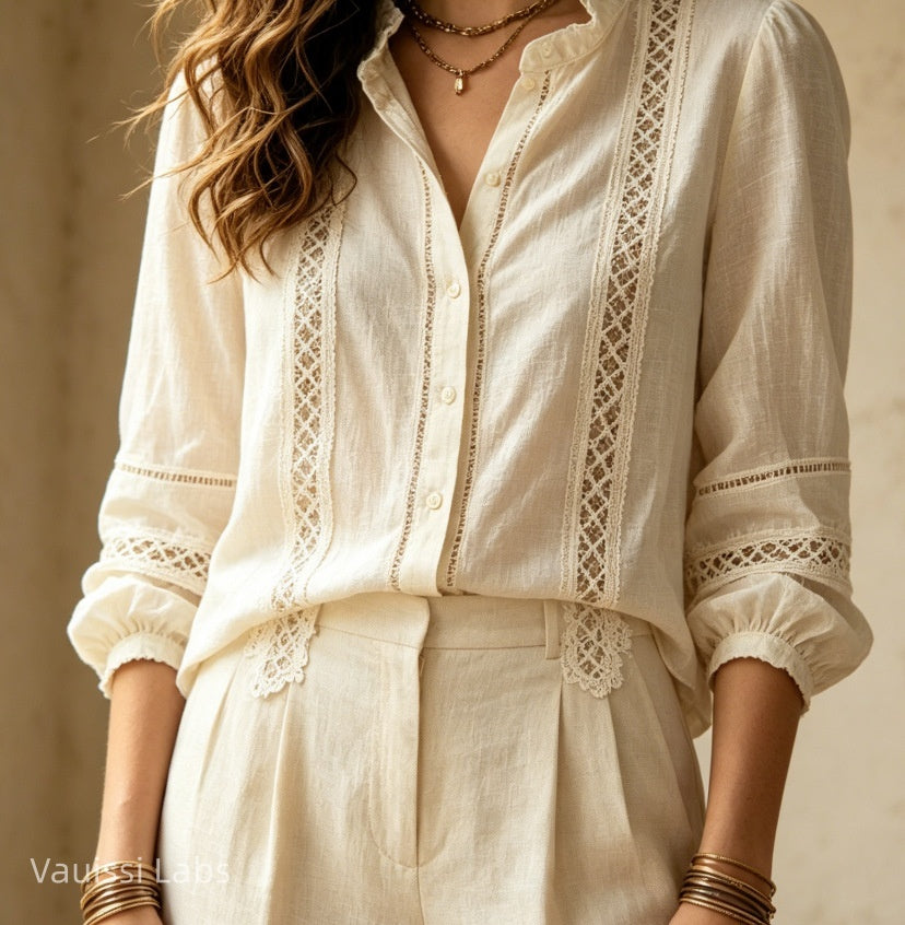 Vauissi bohemian lace vintage shirt