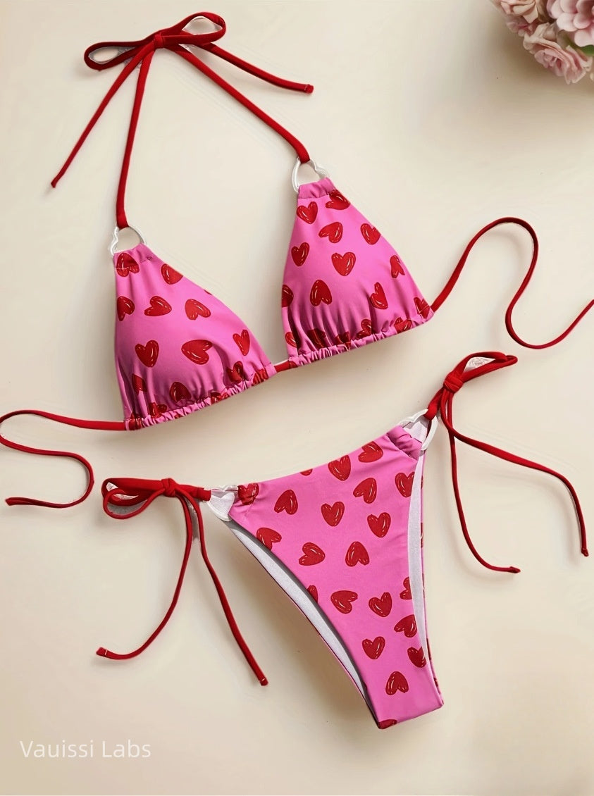 [Vauissi Labs] Heart Print Fabric Bikini Set