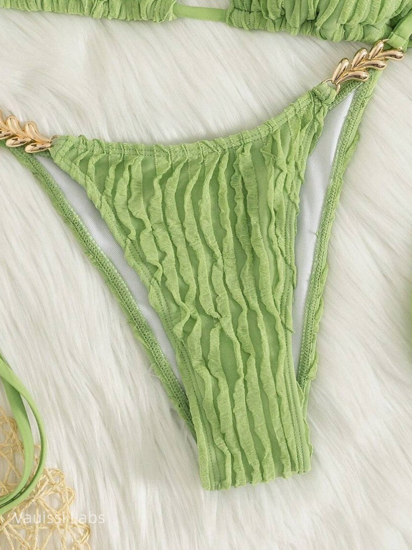 [Vauissi  Labs] Gold Heart Jacquard Fabric Bikini Set