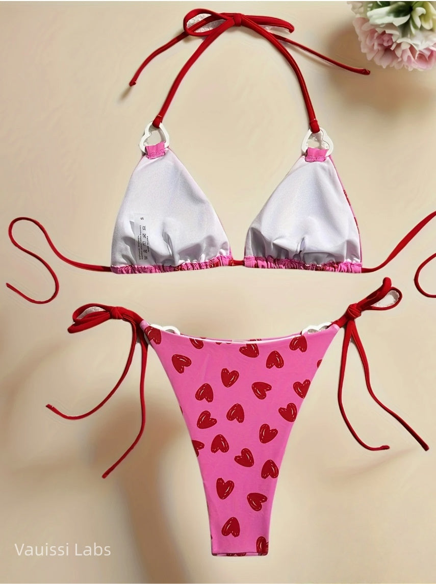 [Vauissi Labs] Heart Print Fabric Bikini Set