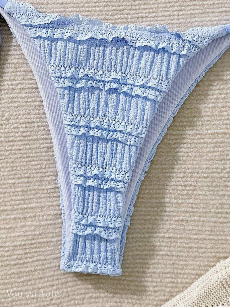 [Vauissi Labs ] Happy Ocean Beach Shell & Lace Decor Bikini Set