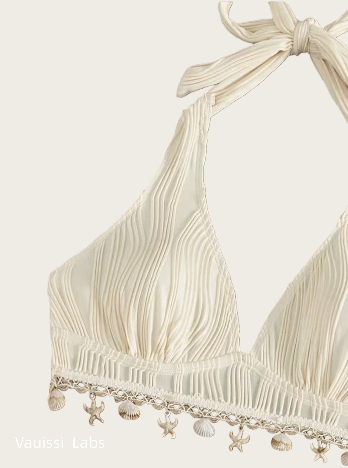 [Vauissi Labs] Shell-Decor Jacquard Halter Tie Bikini Set
