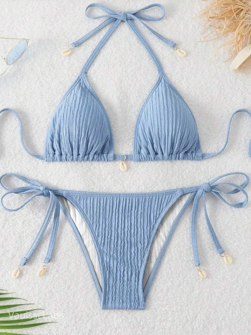 [Vauissi Labs] Shell-Decorated Jacquard Fabric Bikini Set