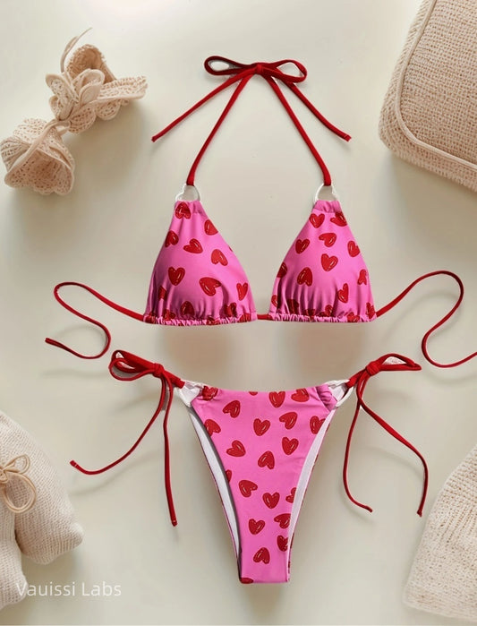 [Vauissi Labs] Heart Print Fabric Bikini Set