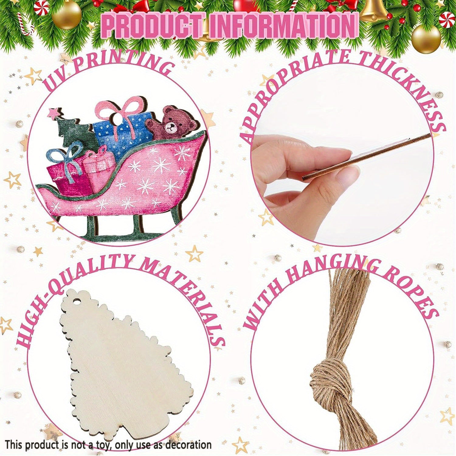 Vauissi Christmas ornaments, holiday decorations, home decorations, birthday decorations, party decorations, wooden ornaments, hanging decorations