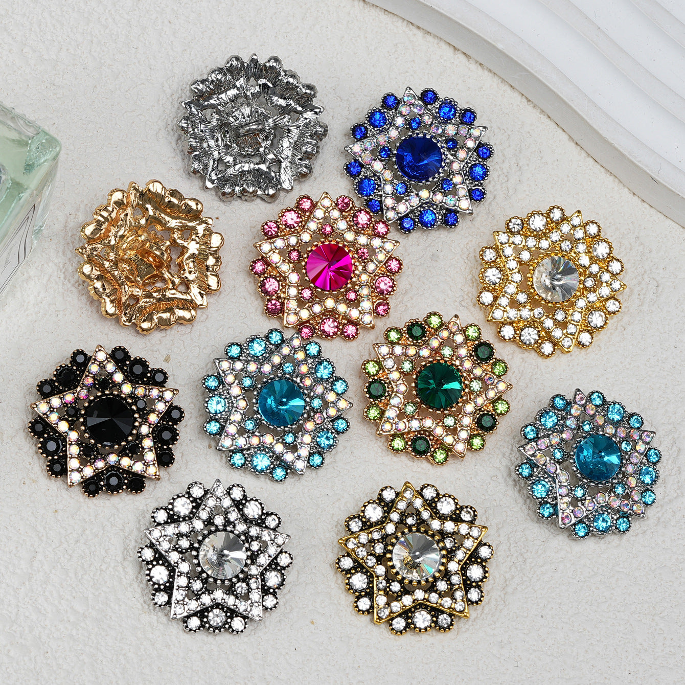Baroque Metal Rhinestone Buttons - Eco-Friendly Decoration (10pcs)