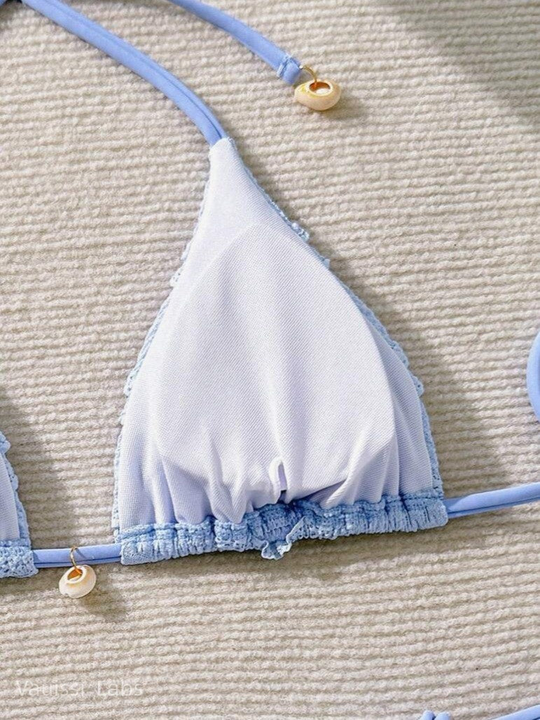 [Vauissi Labs ] Happy Ocean Beach Shell & Lace Decor Bikini Set