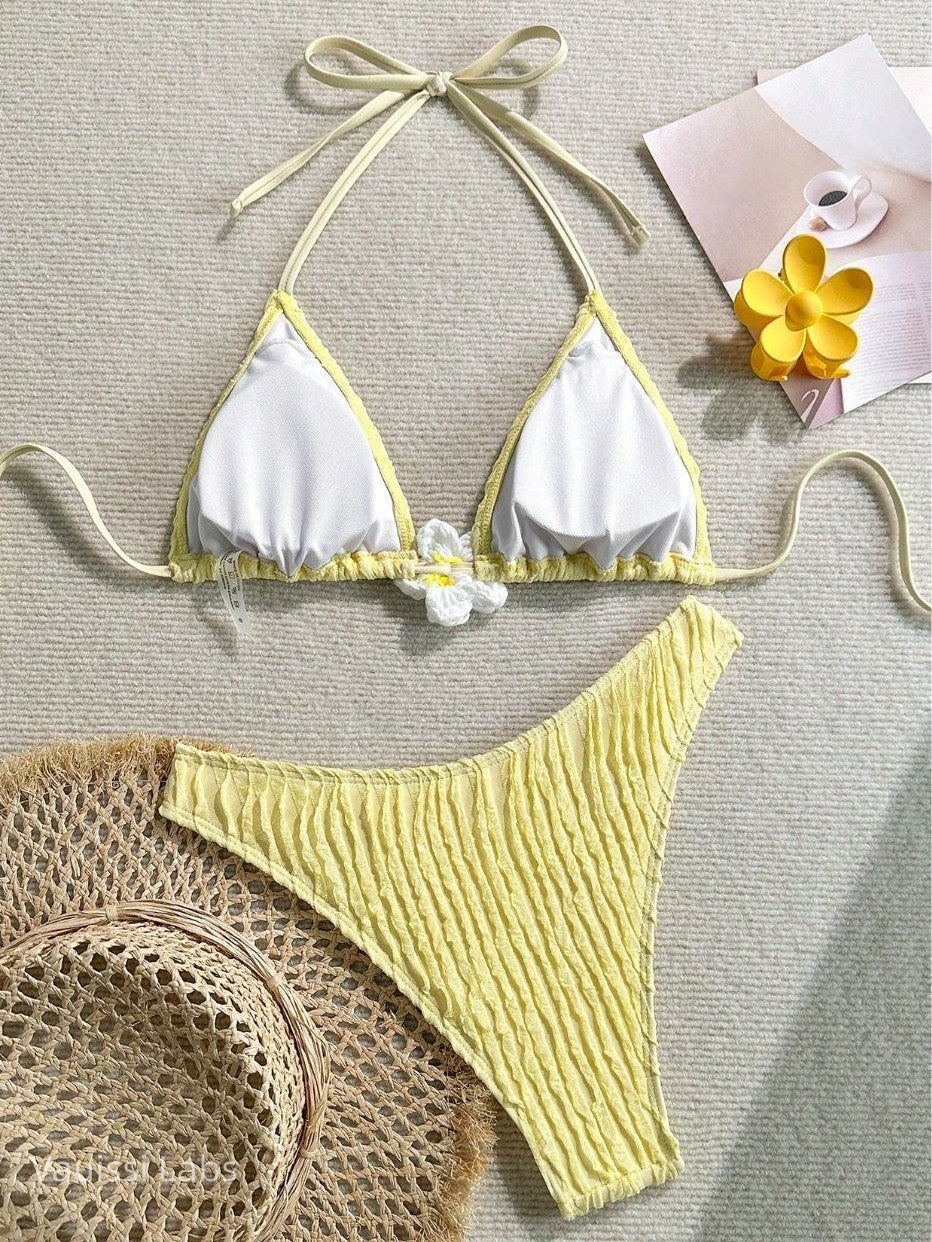[Vauissi Labs] Floral jacquard fabric bikini set